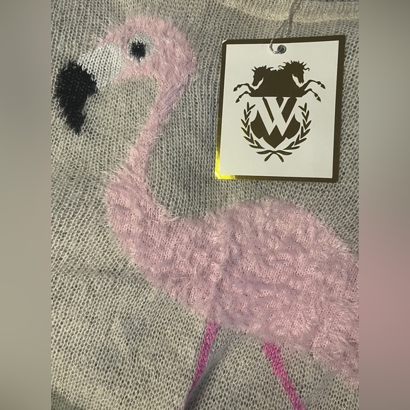 WILDFOX Pink Flamingo WHITE LABEL Knit Sweater Top Sheer Shirt  Wool Boho Kawaii - Picture 6 of 15